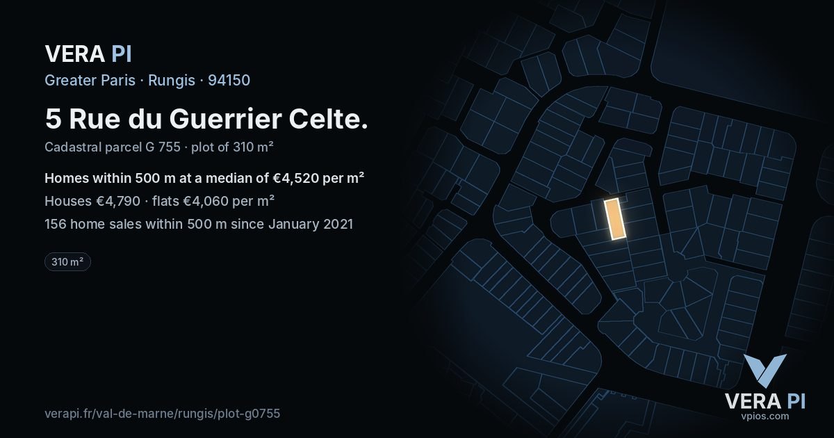 5 Rue du Guerrier Celte, Rungis at night – the plot lit, the parcels around coloured by the prices near them