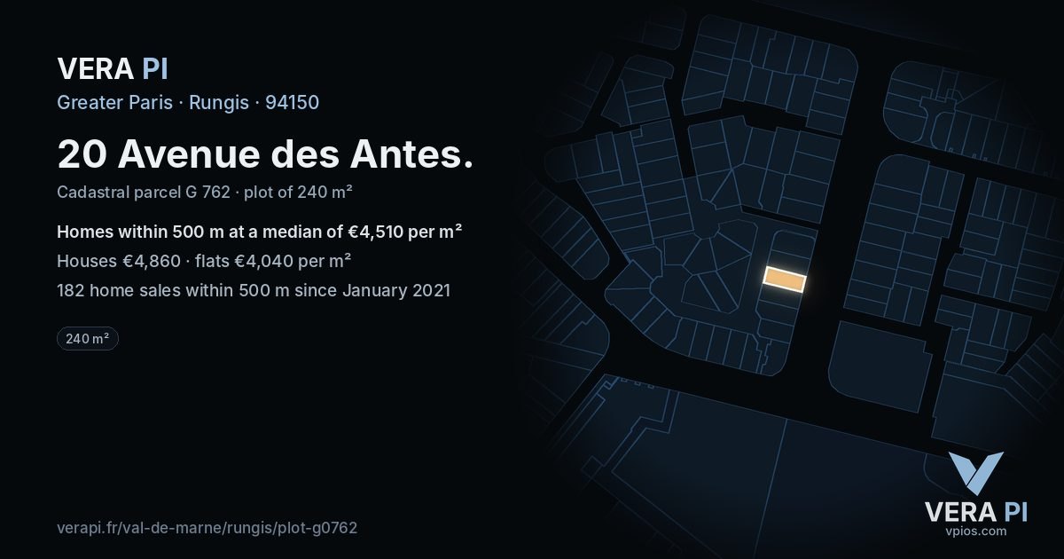 20 Avenue des Antes, Rungis at night – the plot lit, the parcels around coloured by the prices near them