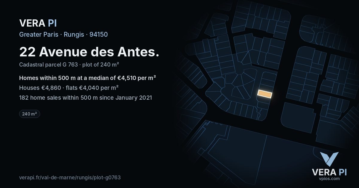 22 Avenue des Antes, Rungis at night – the plot lit, the parcels around coloured by the prices near them