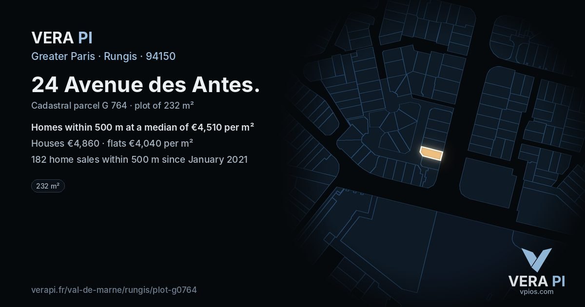 24 Avenue des Antes, Rungis at night – the plot lit, the parcels around coloured by the prices near them