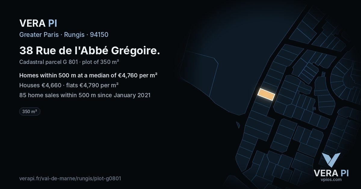 38 Rue de l'Abbé Grégoire, Rungis at night – the plot lit, the parcels around coloured by the prices near them