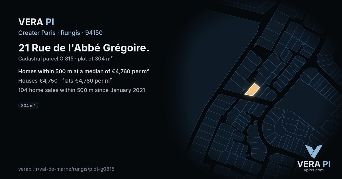 21 Rue de l'Abbé Grégoire, Rungis at night – the plot lit, the parcels around coloured by the prices near them
