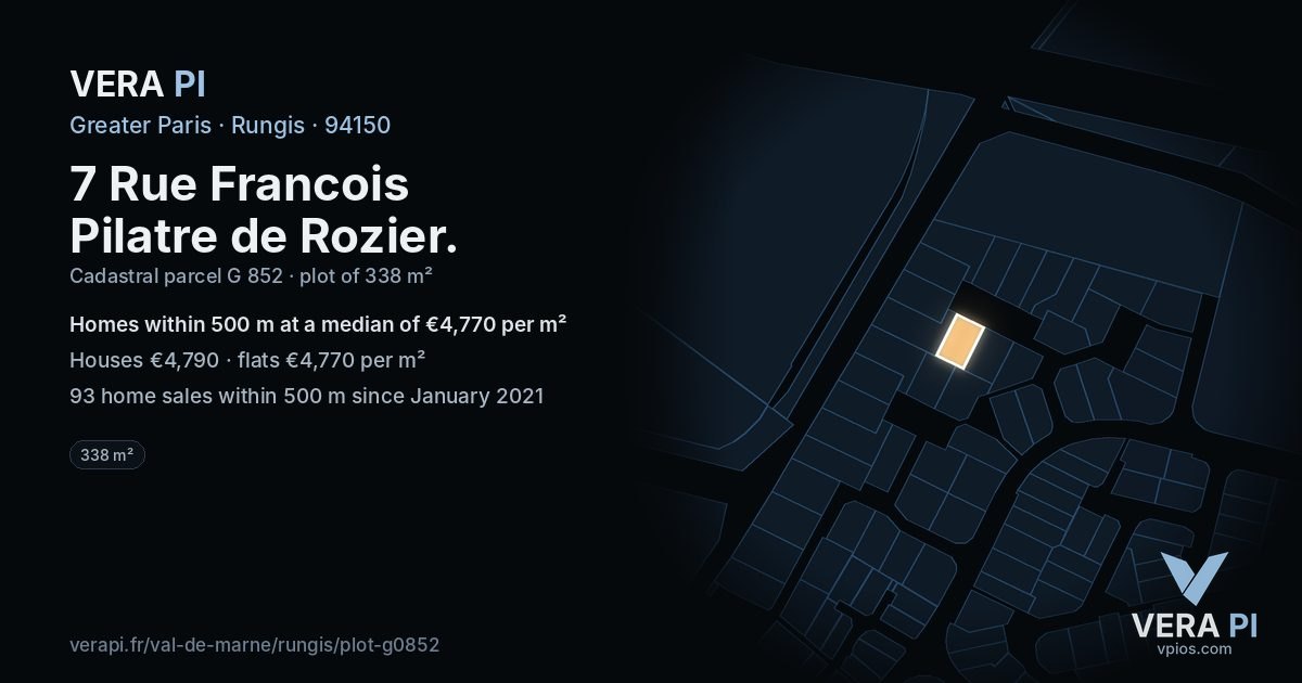 7 Rue Francois Pilatre de Rozier, Rungis at night – the plot lit, the parcels around coloured by the prices near them