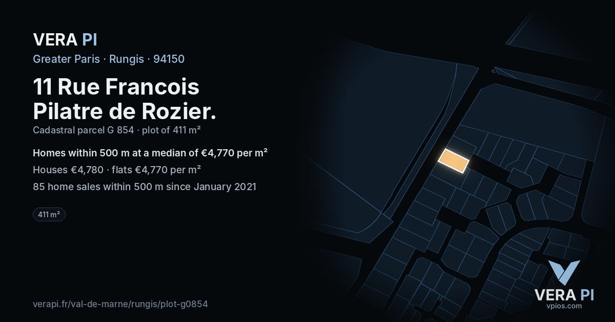 11 Rue Francois Pilatre de Rozier, Rungis at night – the plot lit, the parcels around coloured by the prices near them
