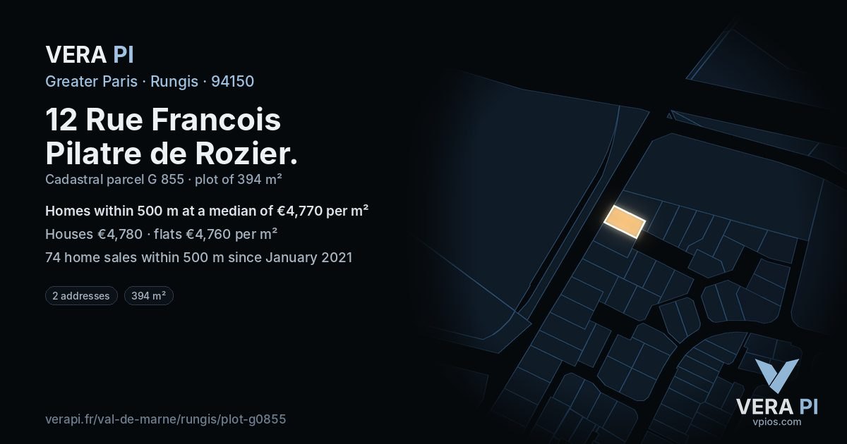 12 Rue Francois Pilatre de Rozier, Rungis at night – the plot lit, the parcels around coloured by the prices near them