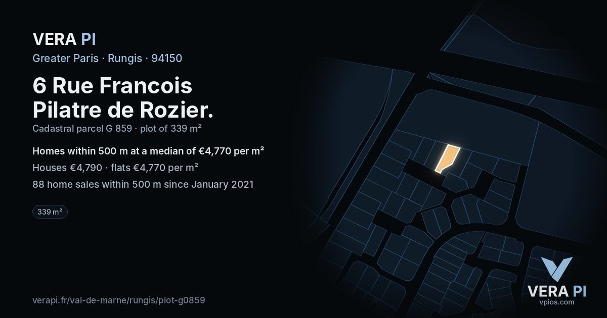 6 Rue Francois Pilatre de Rozier, Rungis at night – the plot lit, the parcels around coloured by the prices near them