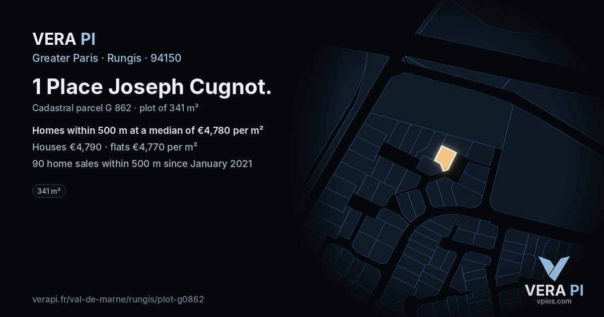 1 Place Joseph Cugnot, Rungis at night – the plot lit, the parcels around coloured by the prices near them