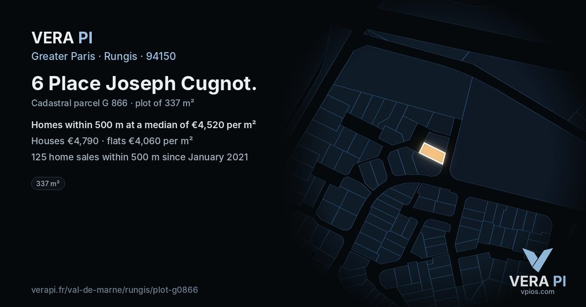 6 Place Joseph Cugnot, Rungis at night – the plot lit, the parcels around coloured by the prices near them