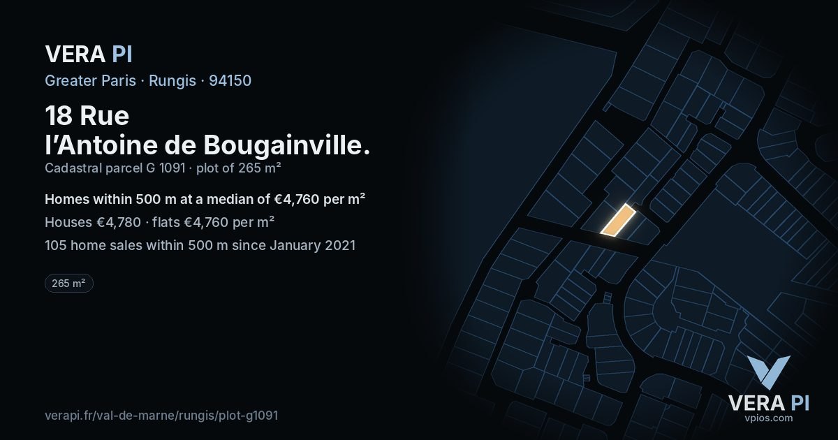 18 Rue l’Antoine de Bougainville, Rungis at night – the plot lit, the parcels around coloured by the prices near them
