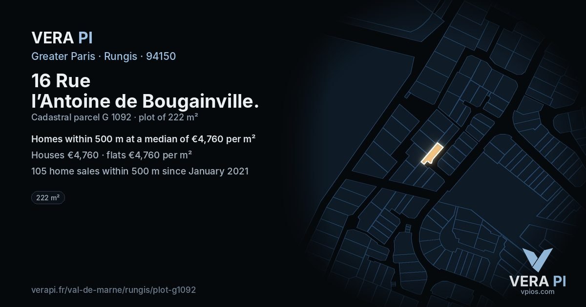 16 Rue l’Antoine de Bougainville, Rungis at night – the plot lit, the parcels around coloured by the prices near them