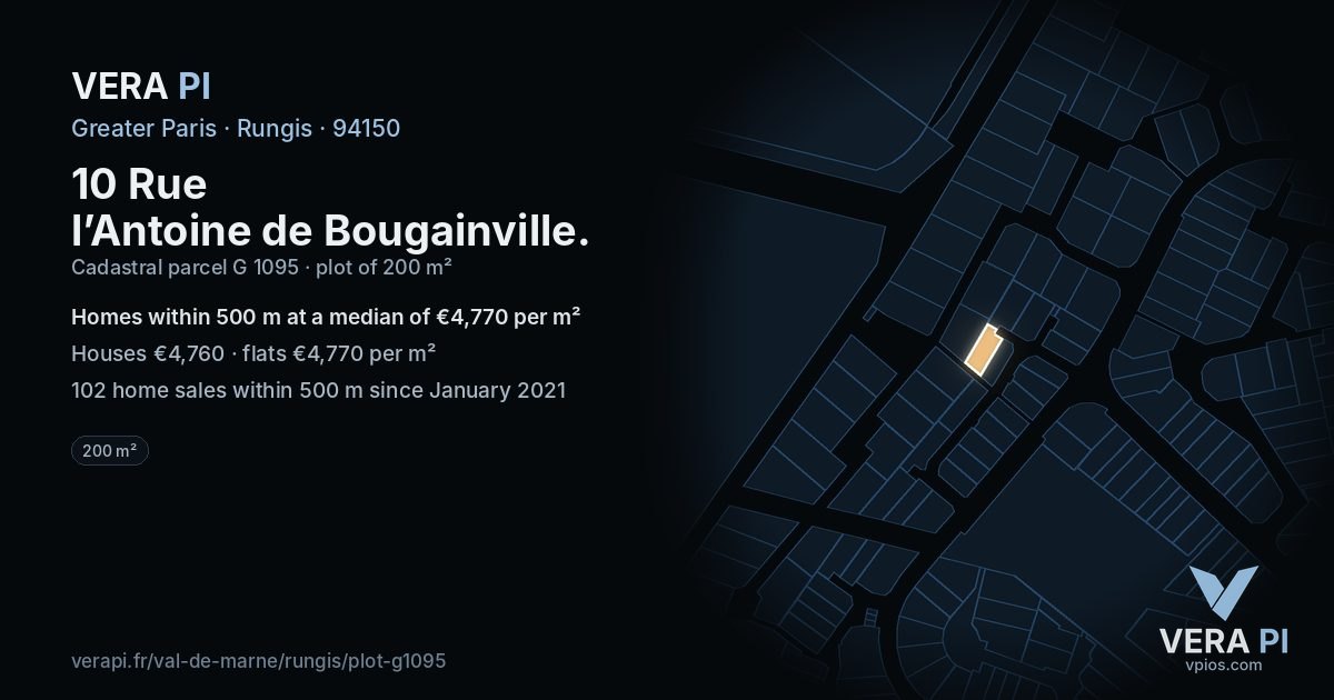 10 Rue l’Antoine de Bougainville, Rungis at night – the plot lit, the parcels around coloured by the prices near them