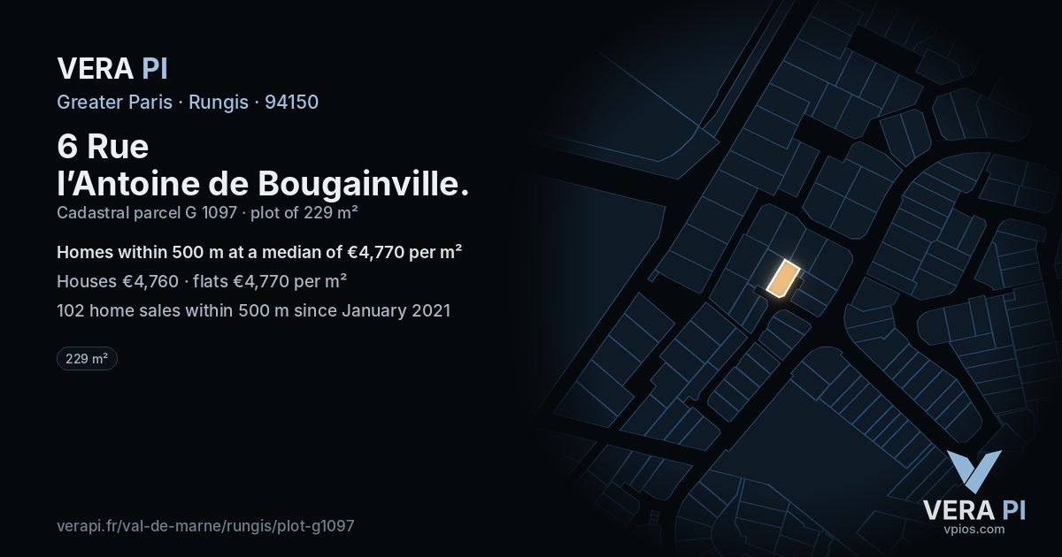 6 Rue l’Antoine de Bougainville, Rungis at night – the plot lit, the parcels around coloured by the prices near them