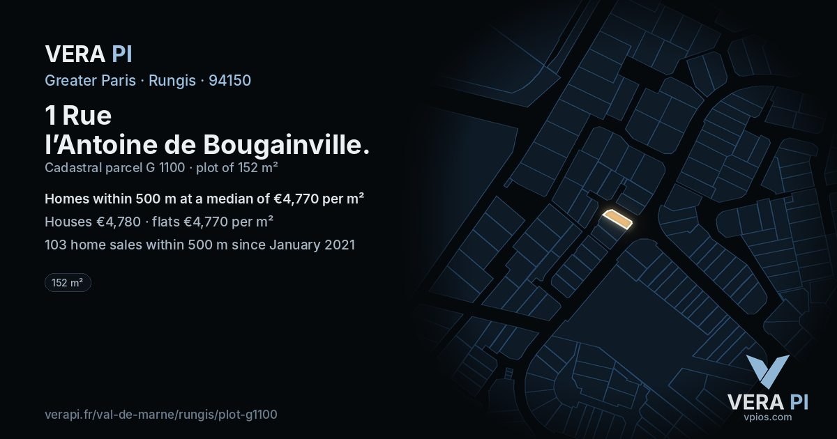 1 Rue l’Antoine de Bougainville, Rungis at night – the plot lit, the parcels around coloured by the prices near them