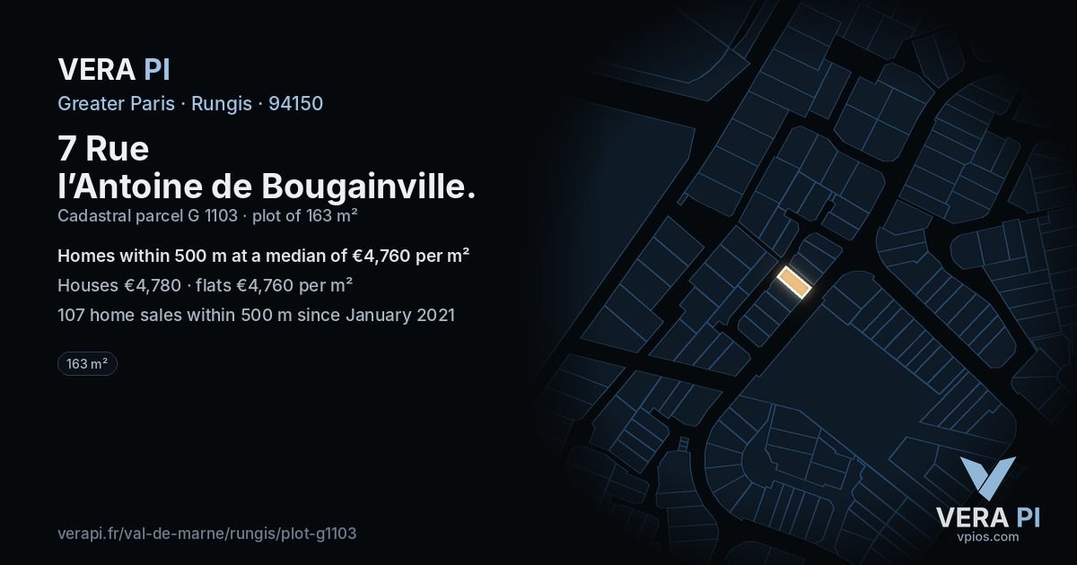 7 Rue l’Antoine de Bougainville, Rungis at night – the plot lit, the parcels around coloured by the prices near them