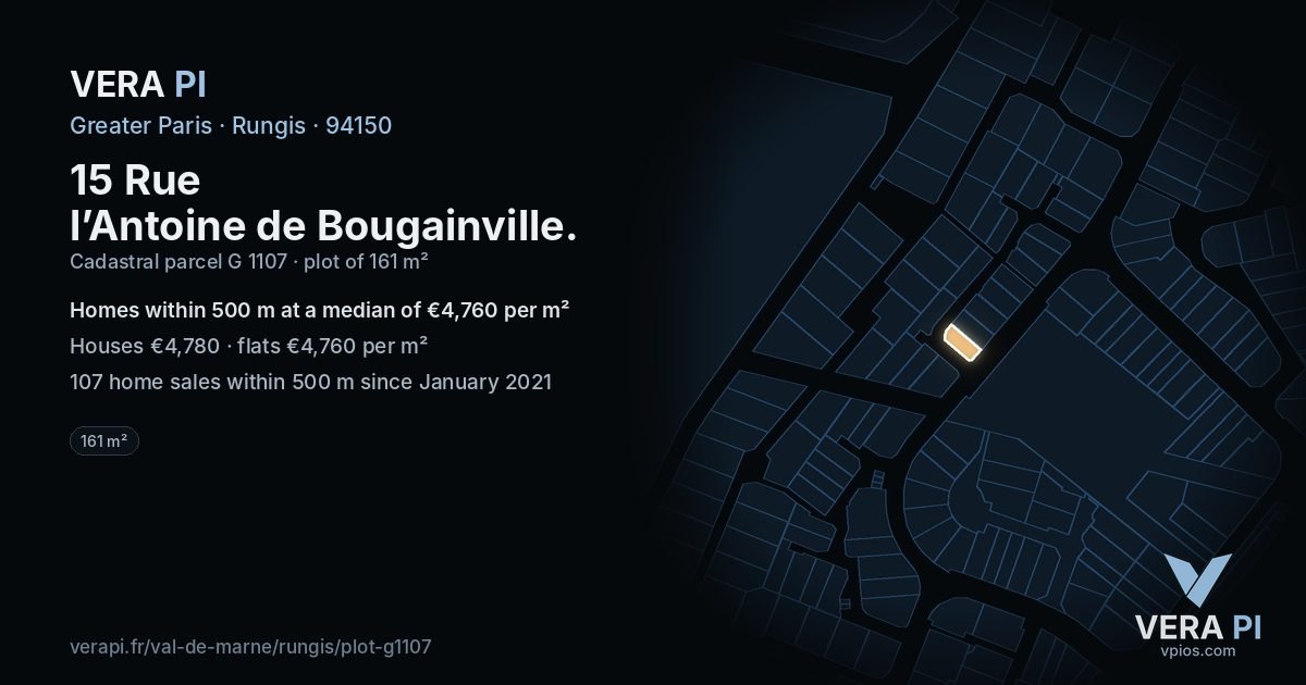 15 Rue l’Antoine de Bougainville, Rungis at night – the plot lit, the parcels around coloured by the prices near them