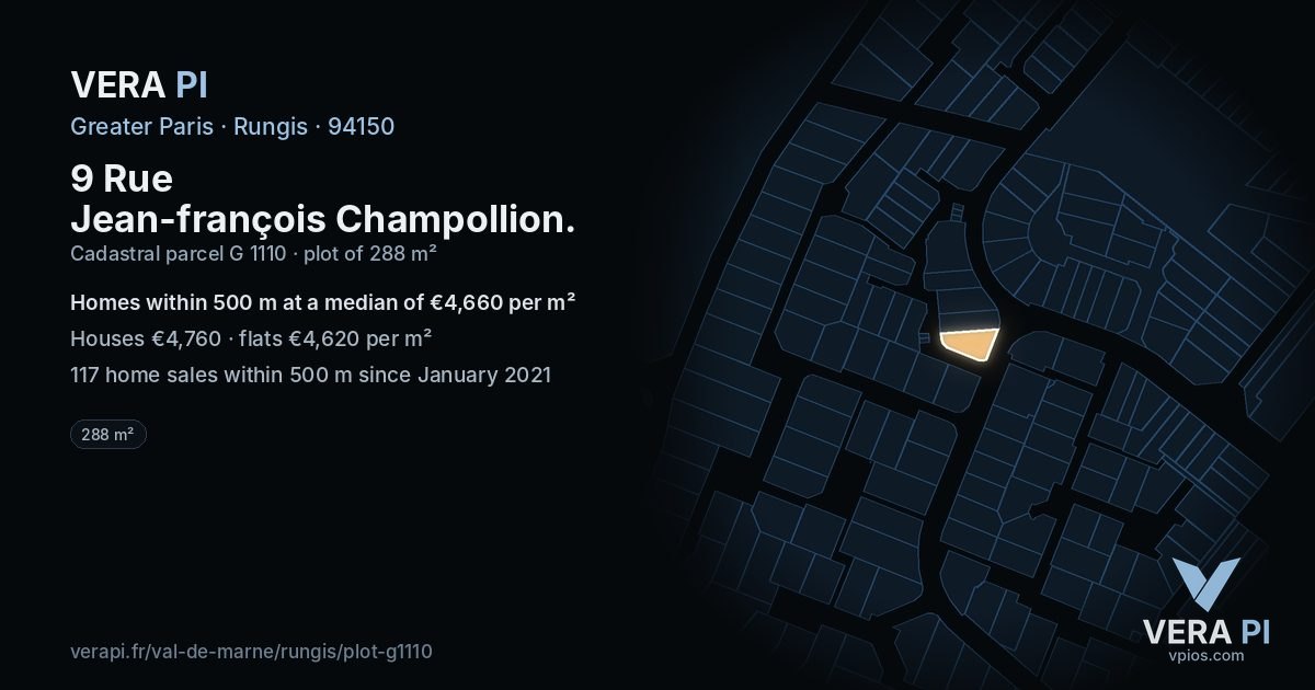 9 Rue Jean-françois Champollion, Rungis at night – the plot lit, the parcels around coloured by the prices near them