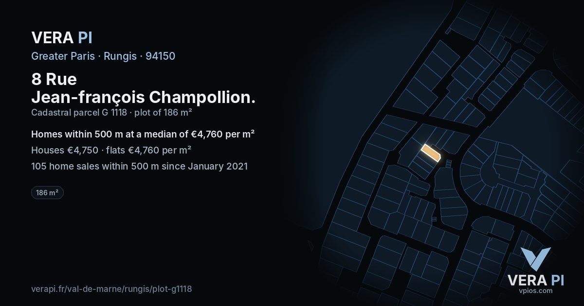 8 Rue Jean-françois Champollion, Rungis at night – the plot lit, the parcels around coloured by the prices near them