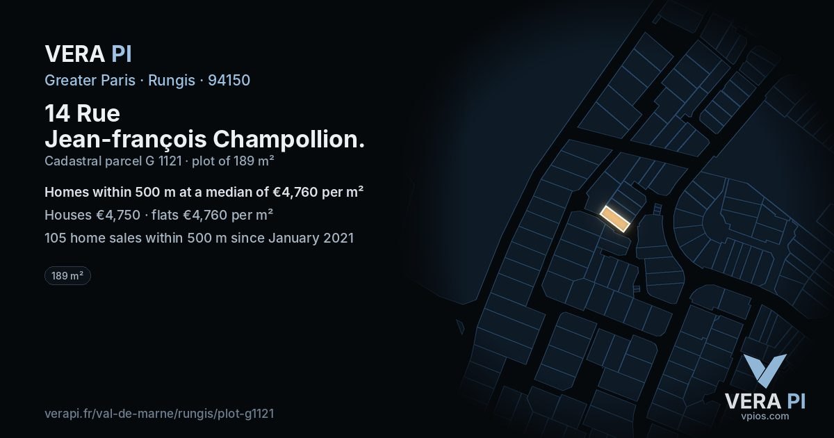14 Rue Jean-françois Champollion, Rungis at night – the plot lit, the parcels around coloured by the prices near them