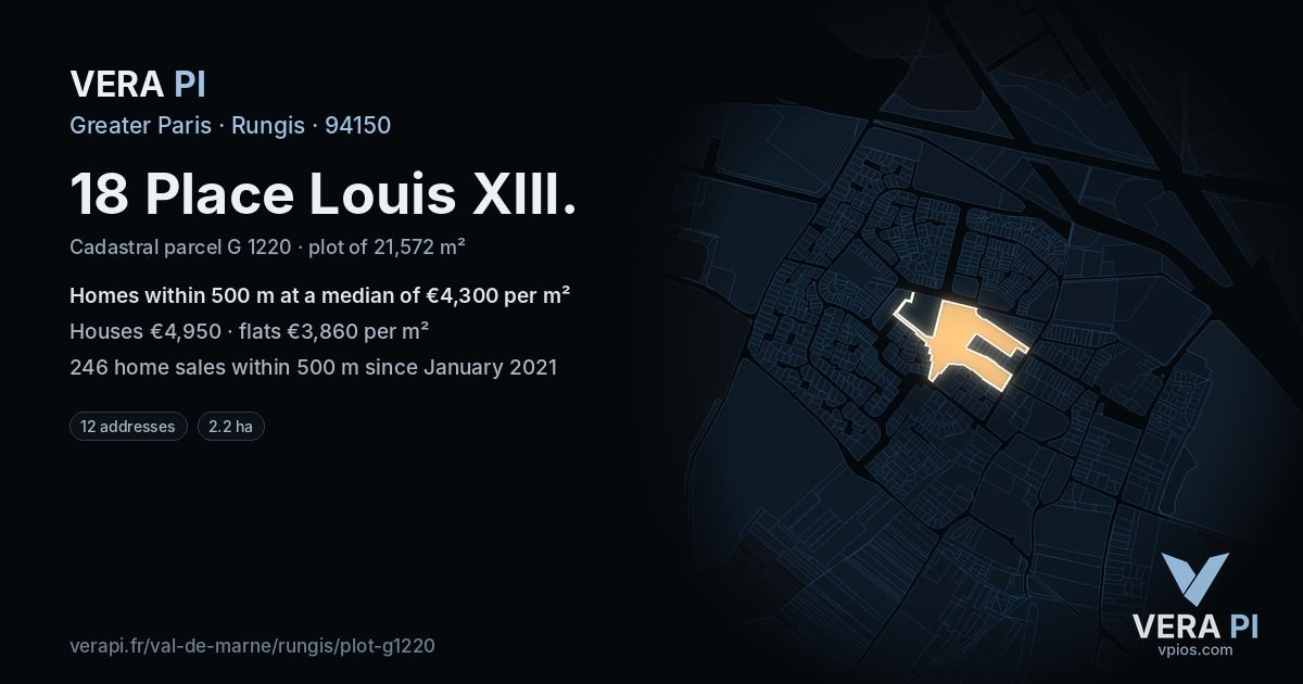 18 Place Louis XIII, Rungis at night – the plot lit, the parcels around coloured by the prices near them