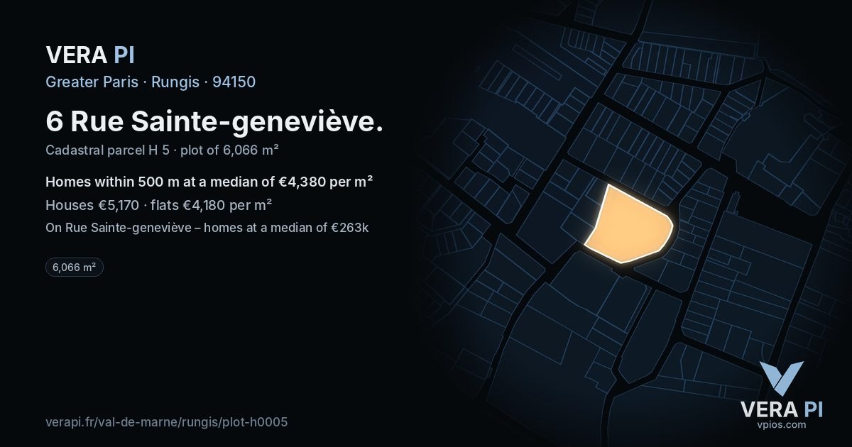 6 Rue Sainte-geneviève, Rungis at night – the plot lit, the parcels around coloured by the prices near them