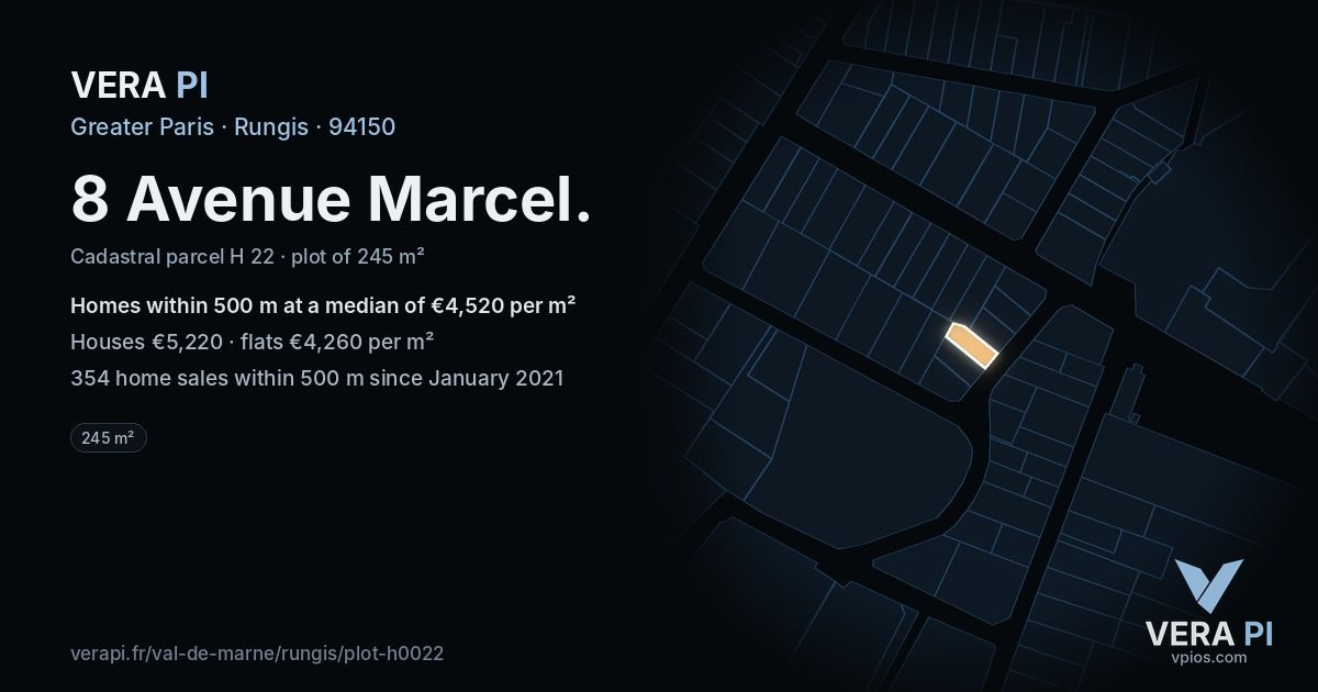 8 Avenue Marcel, Rungis at night – the plot lit, the parcels around coloured by the prices near them