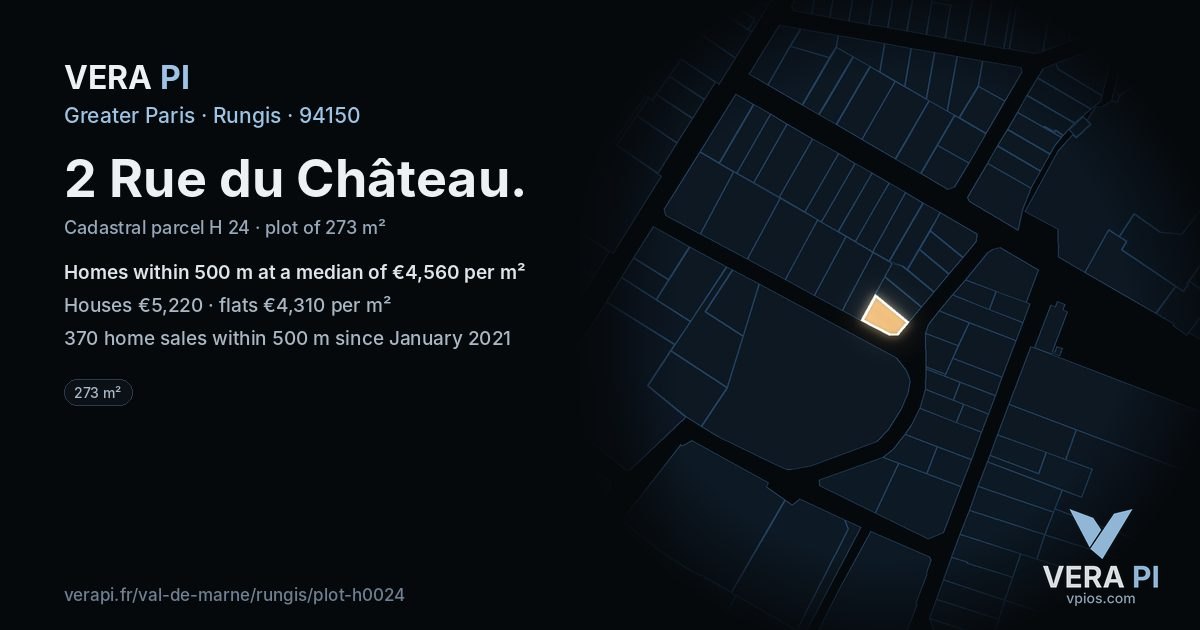 2 Rue du Château, Rungis at night – the plot lit, the parcels around coloured by the prices near them