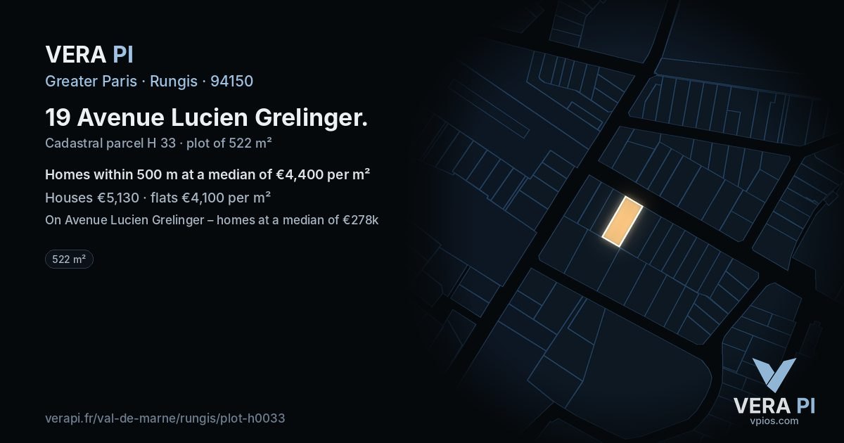 19 Avenue Lucien Grelinger, Rungis at night – the plot lit, the parcels around coloured by the prices near them