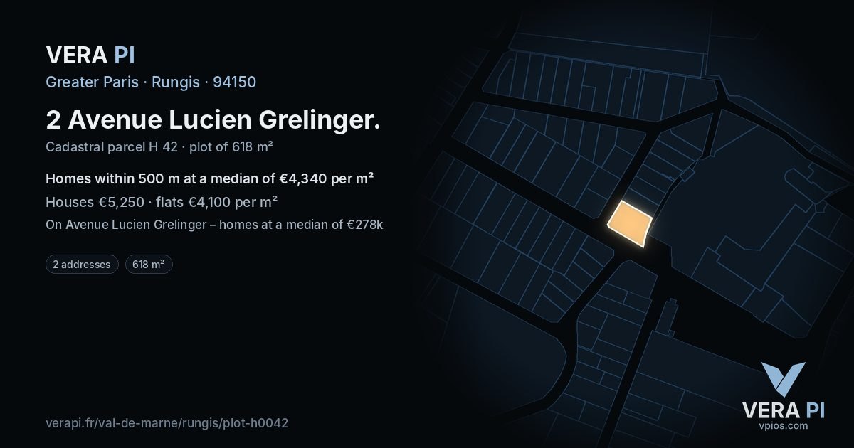 2 Avenue Lucien Grelinger, Rungis at night – the plot lit, the parcels around coloured by the prices near them