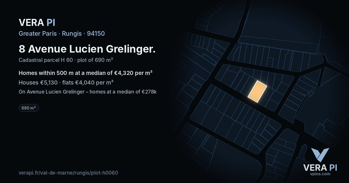 8 Avenue Lucien Grelinger, Rungis at night – the plot lit, the parcels around coloured by the prices near them
