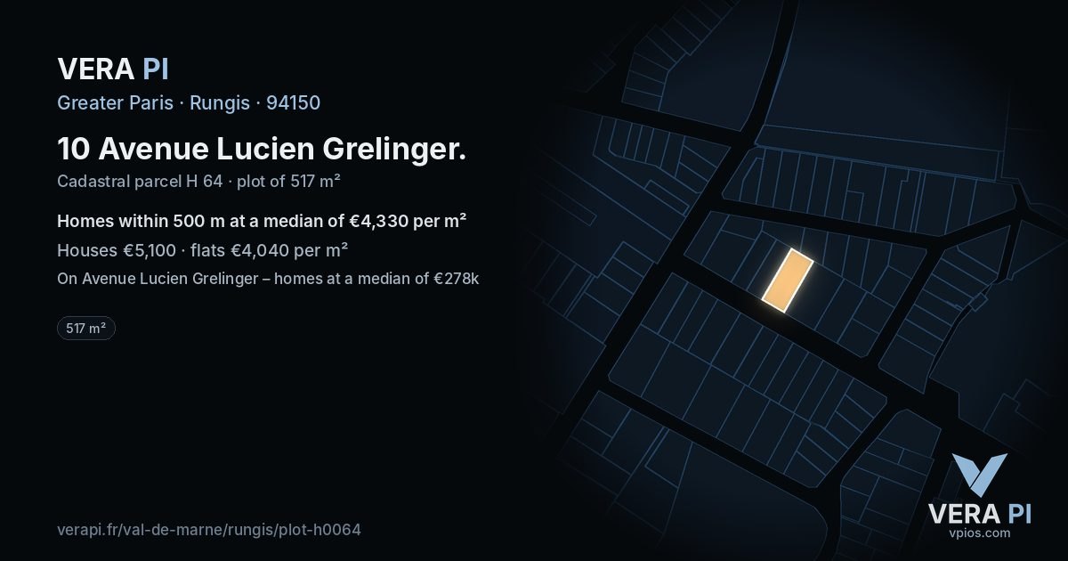 10 Avenue Lucien Grelinger, Rungis at night – the plot lit, the parcels around coloured by the prices near them