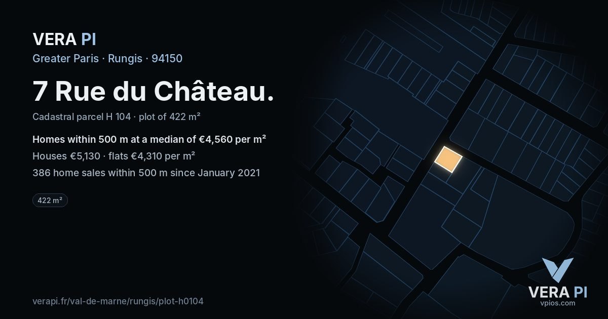 7 Rue du Château, Rungis at night – the plot lit, the parcels around coloured by the prices near them