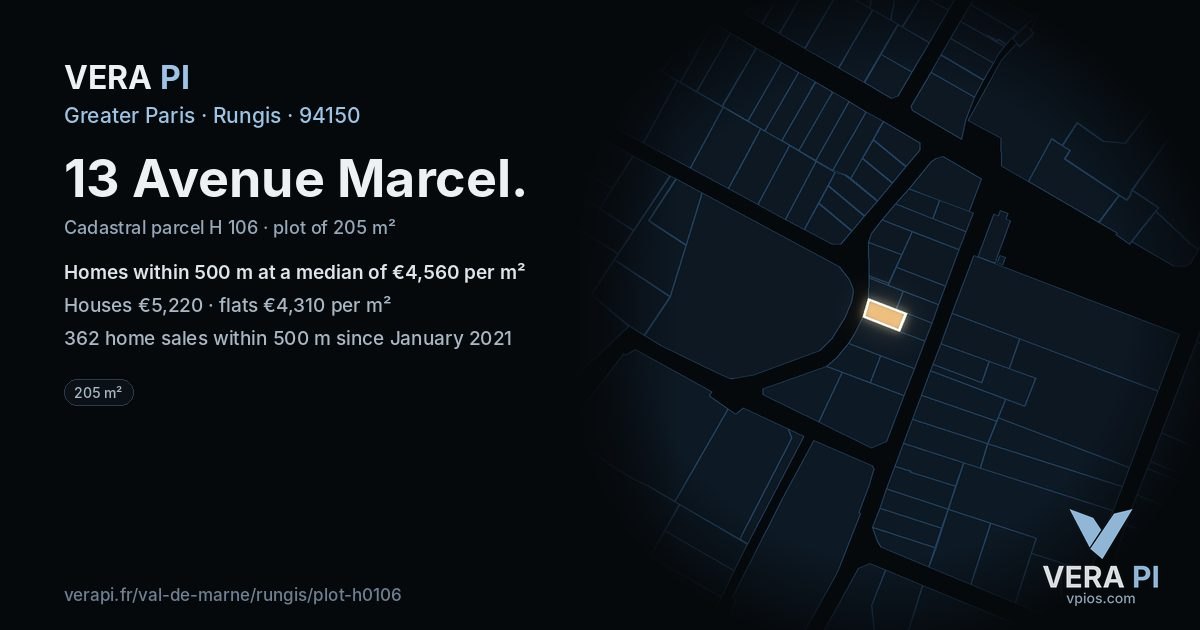 13 Avenue Marcel, Rungis at night – the plot lit, the parcels around coloured by the prices near them