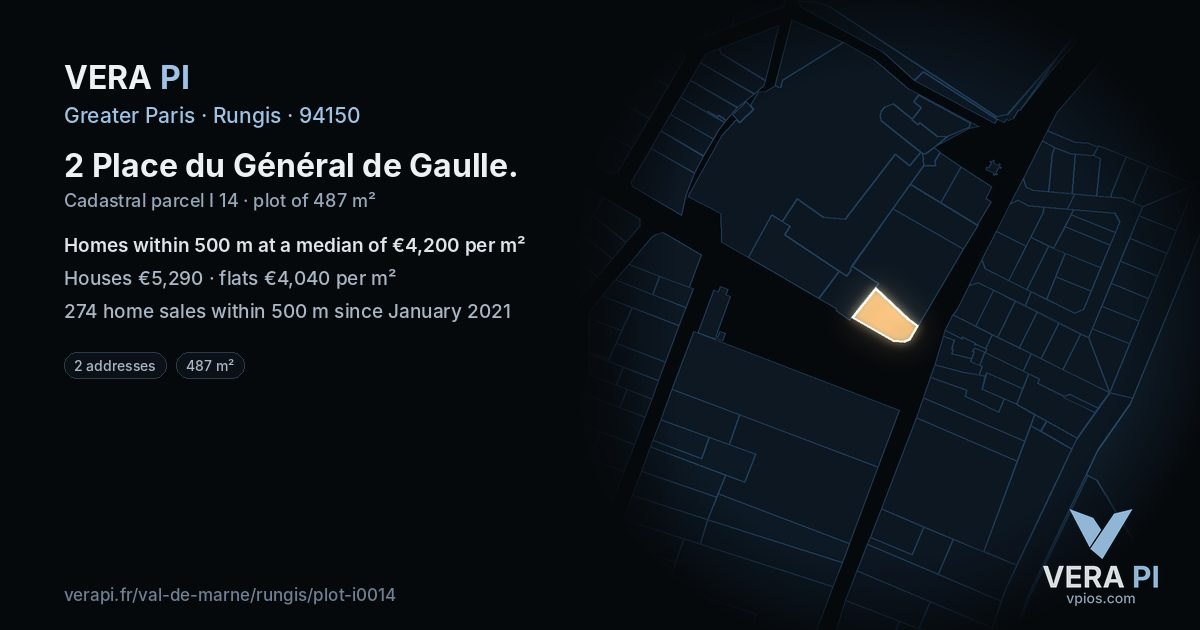 2 Place du Général de Gaulle, Rungis at night – the plot lit, the parcels around coloured by the prices near them