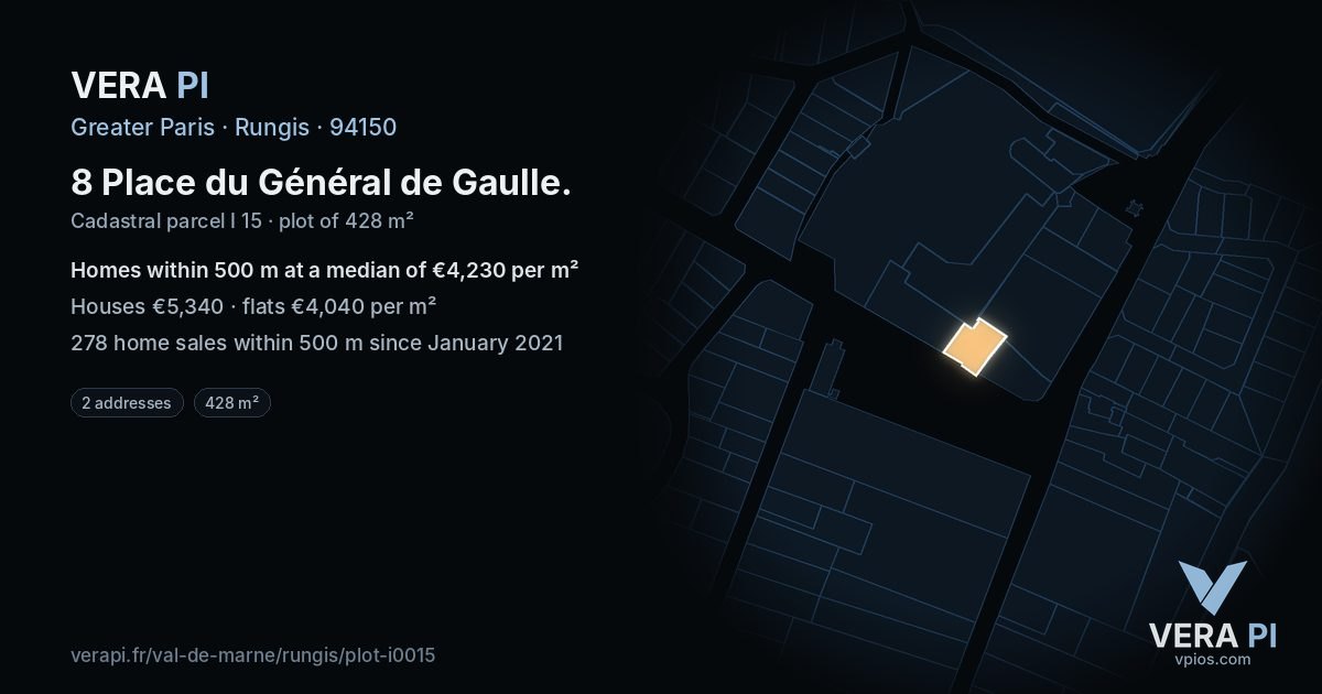 8 Place du Général de Gaulle, Rungis at night – the plot lit, the parcels around coloured by the prices near them