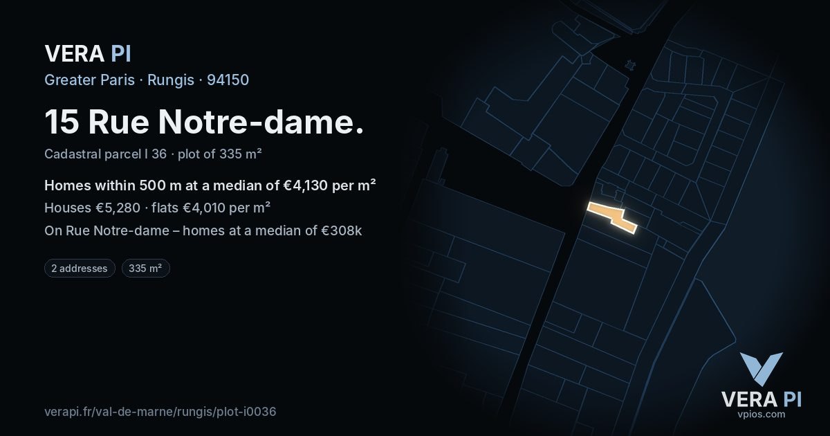 15 Rue Notre-dame, Rungis at night – the plot lit, the parcels around coloured by the prices near them