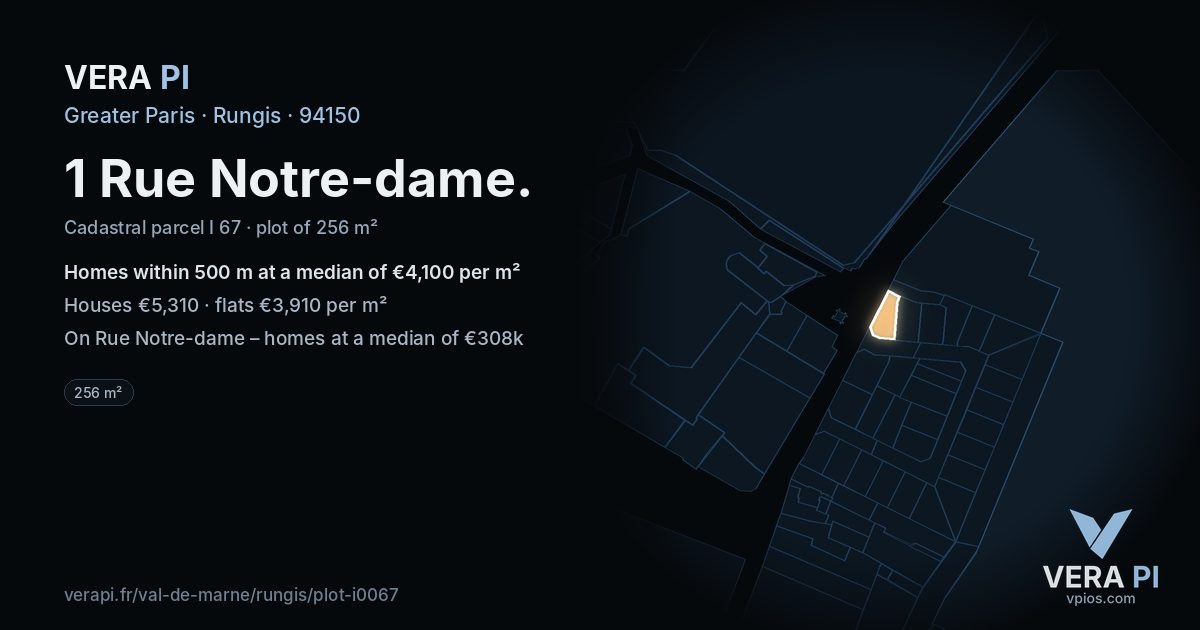 1 Rue Notre-dame, Rungis at night – the plot lit, the parcels around coloured by the prices near them