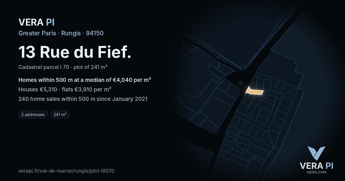 13 Rue du Fief, Rungis at night – the plot lit, the parcels around coloured by the prices near them