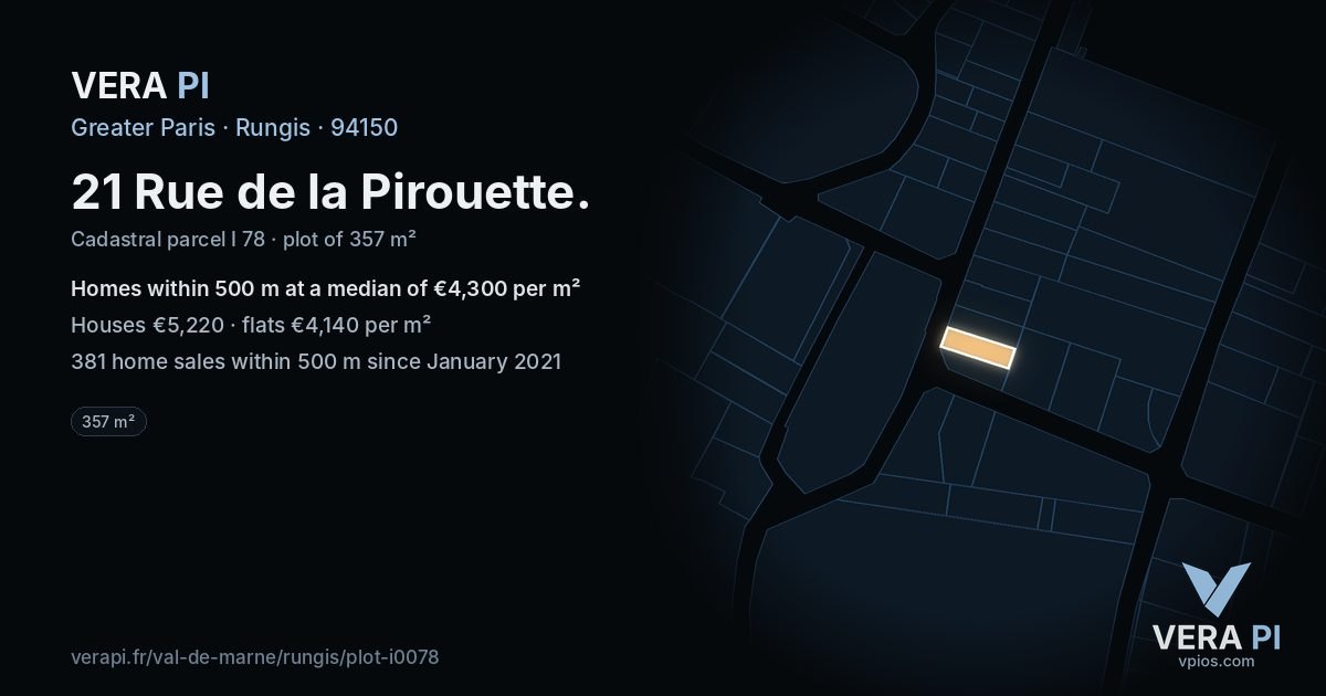 21 Rue de la Pirouette, Rungis at night – the plot lit, the parcels around coloured by the prices near them