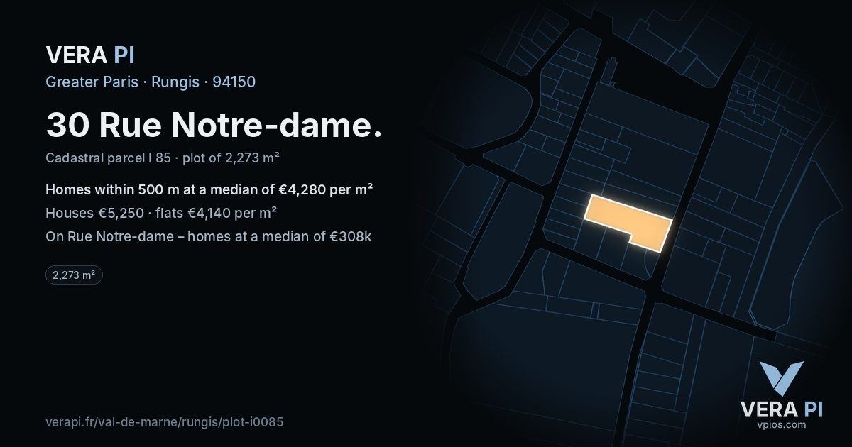 30 Rue Notre-dame, Rungis at night – the plot lit, the parcels around coloured by the prices near them
