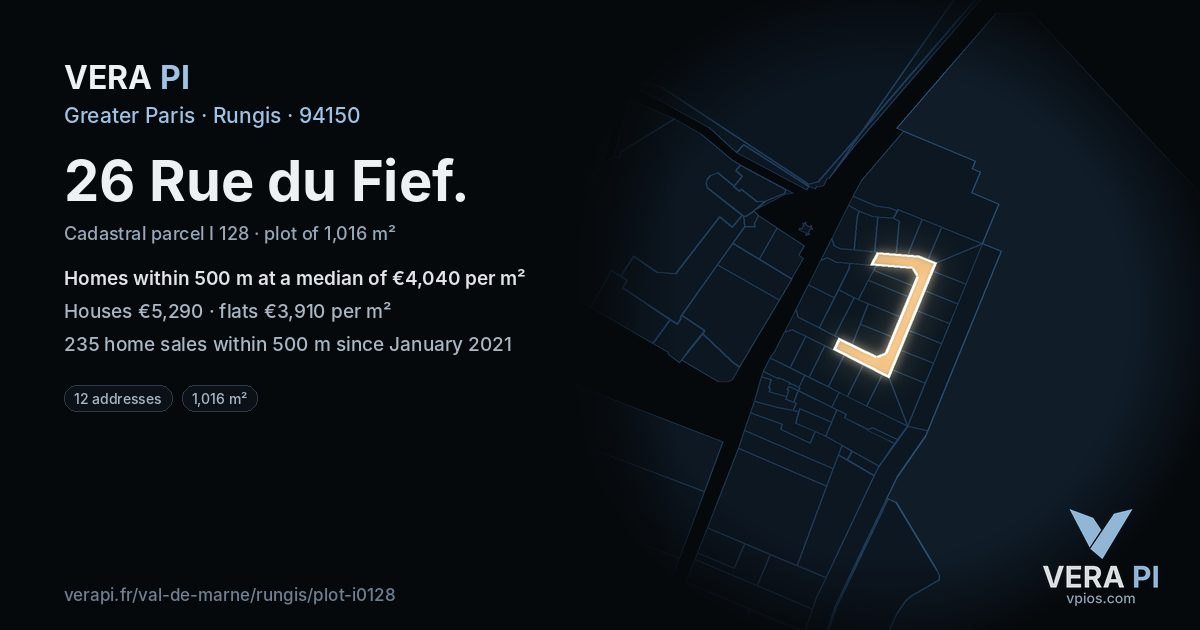 26 Rue du Fief, Rungis at night – the plot lit, the parcels around coloured by the prices near them