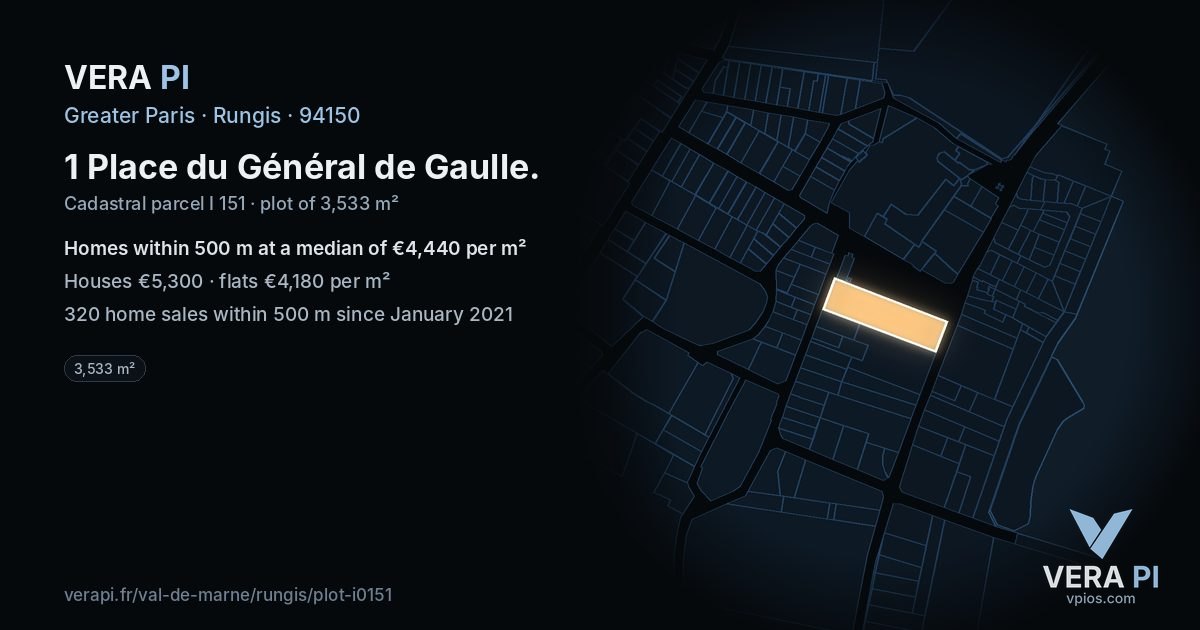 1 Place du Général de Gaulle, Rungis at night – the plot lit, the parcels around coloured by the prices near them