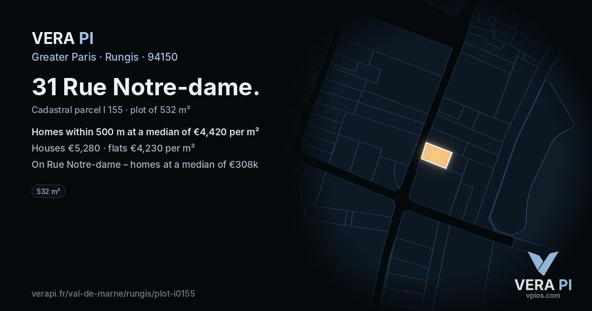 31 Rue Notre-dame, Rungis at night – the plot lit, the parcels around coloured by the prices near them