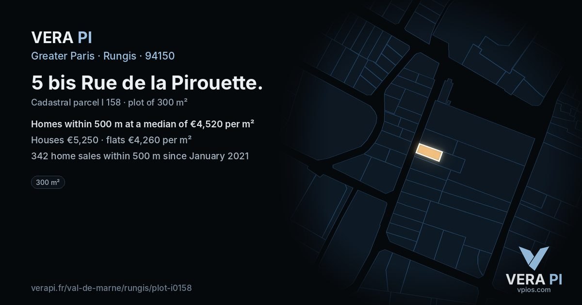 5 bis Rue de la Pirouette, Rungis at night – the plot lit, the parcels around coloured by the prices near them