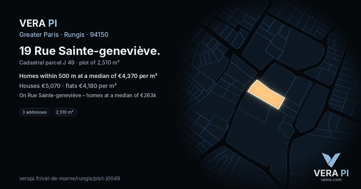 19 Rue Sainte-geneviève, Rungis at night – the plot lit, the parcels around coloured by the prices near them