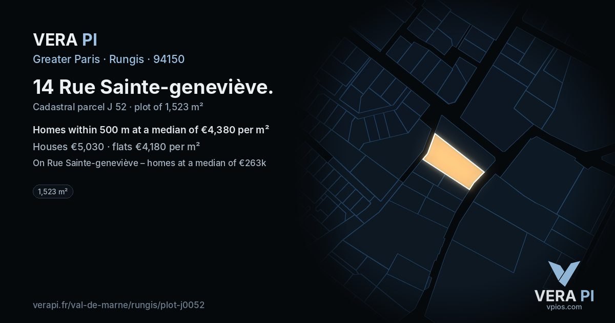 14 Rue Sainte-geneviève, Rungis at night – the plot lit, the parcels around coloured by the prices near them