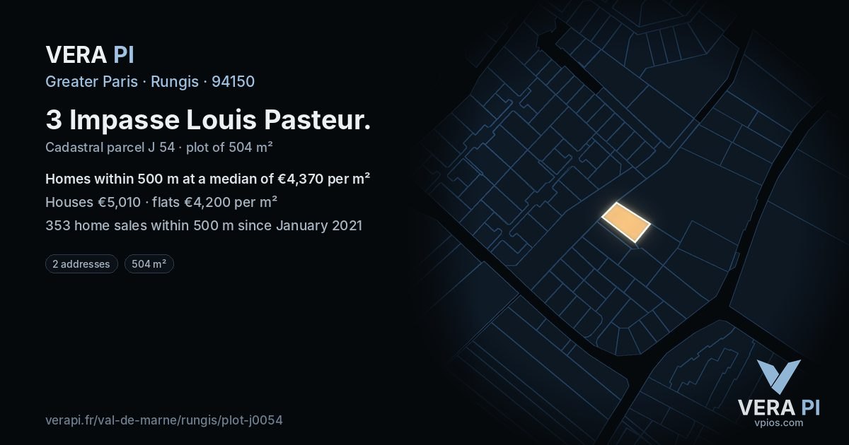 3 Impasse Louis Pasteur, Rungis at night – the plot lit, the parcels around coloured by the prices near them