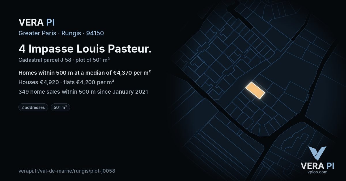 4 Impasse Louis Pasteur, Rungis at night – the plot lit, the parcels around coloured by the prices near them