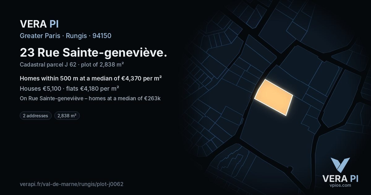 23 Rue Sainte-geneviève, Rungis at night – the plot lit, the parcels around coloured by the prices near them