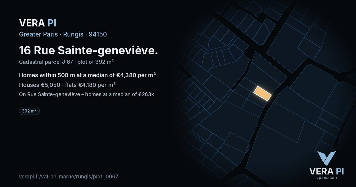 16 Rue Sainte-geneviève, Rungis at night – the plot lit, the parcels around coloured by the prices near them