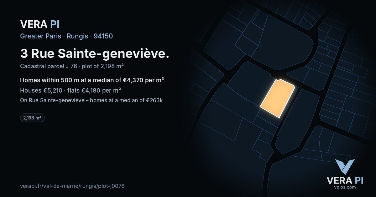 3 Rue Sainte-geneviève, Rungis at night – the plot lit, the parcels around coloured by the prices near them